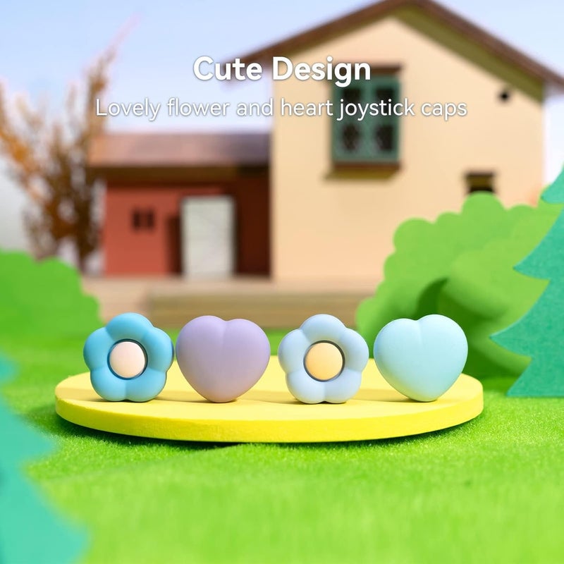 GEEKSHARE Silicone Joy Con Thumb Grip Caps, Joystick Cover Compatible with Switch/OLED/Switch Lite,4PCS - Heart & Flower (Blue&Purple) - Image 2